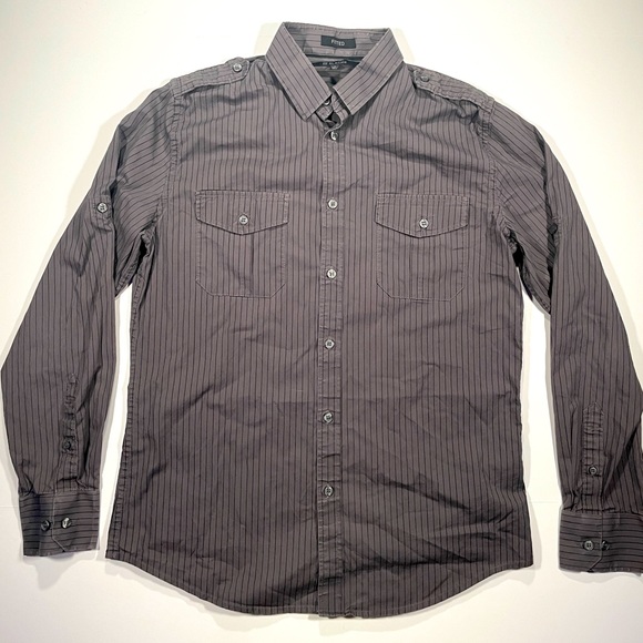 Black® Fitted Dark Gray Black Stipe Casual Button Down Long Sleeve Shirt Size M - Picture 1 of 6
